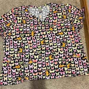 Colorful Butterfly Print Scooby-Doo Scrub Top